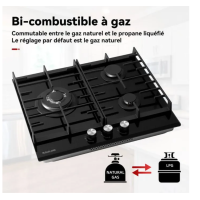 GASLAND GH603BF Gaskochfeld 3 Flammen 60cm Glas Schwarz Einb