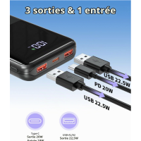 sahesun Powerbank 20000mAh 22,5W Schnellladen USB-C 2x USB-A